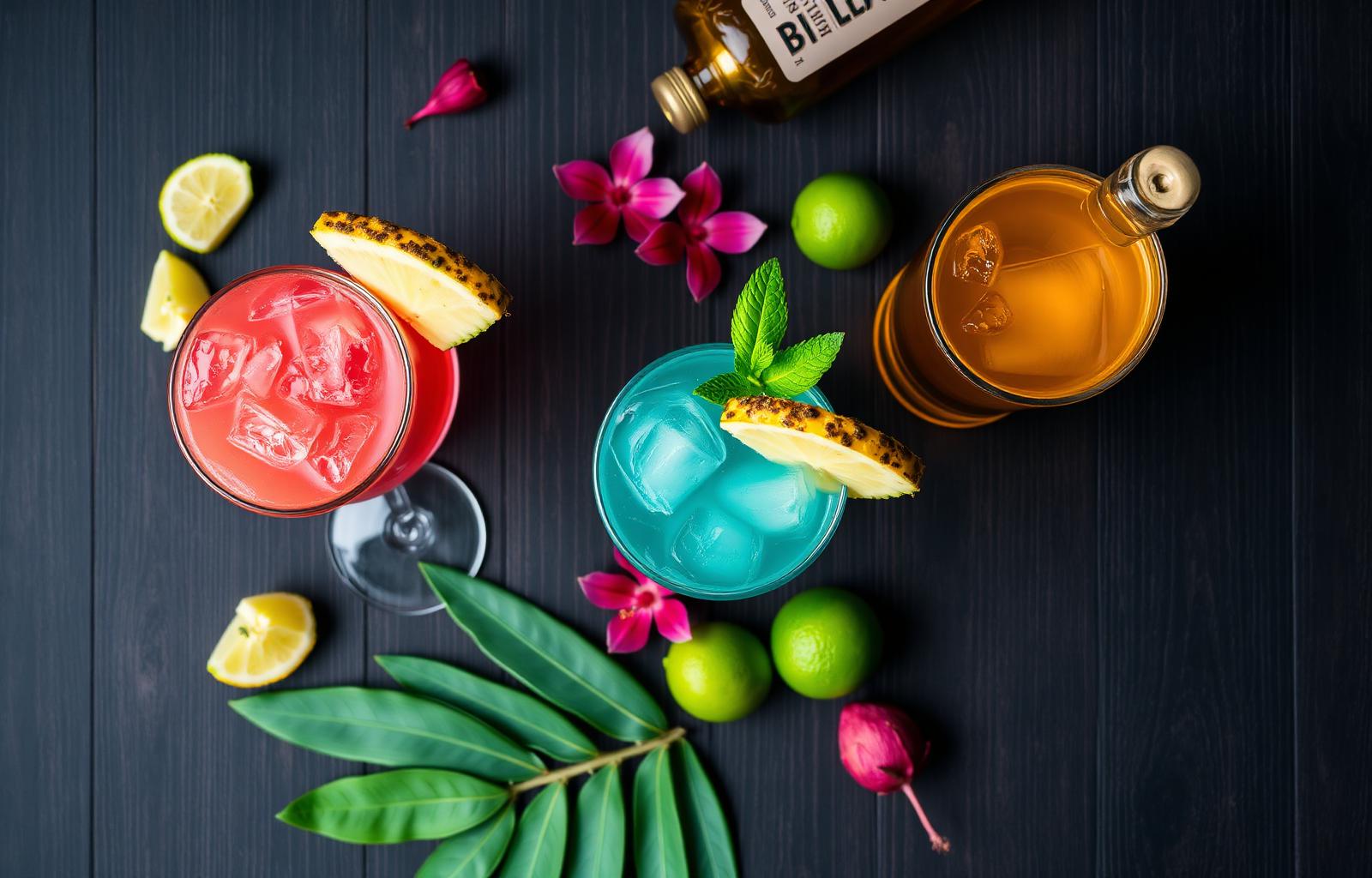 Three cocktails flat lay